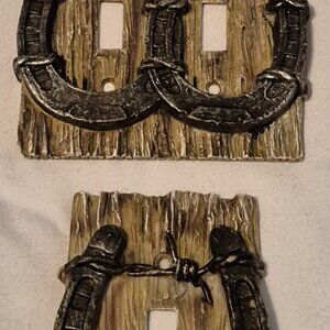 Set of 2 Resin Horseshoe Light Switch Covers Double & Single Western Decor EUC